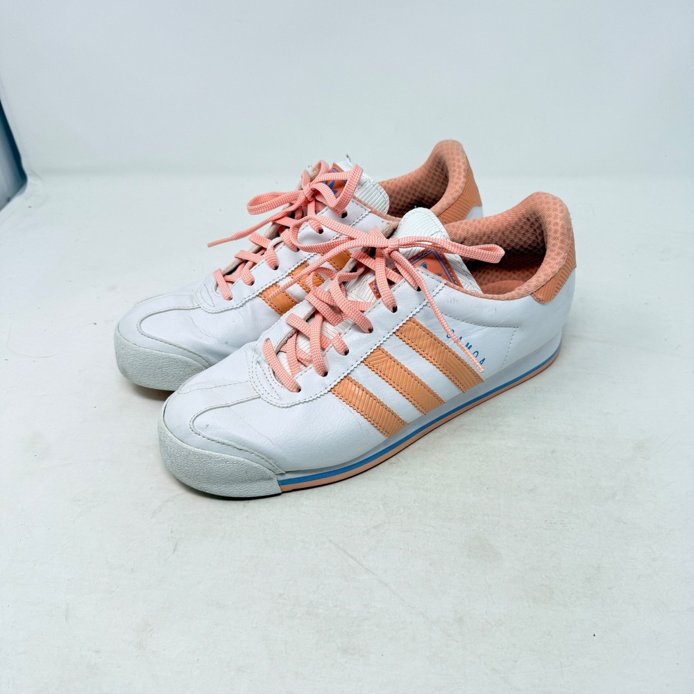 Adidas Samoa Sneakers White Peach Size 8 Retro Leather Athletic Shoes